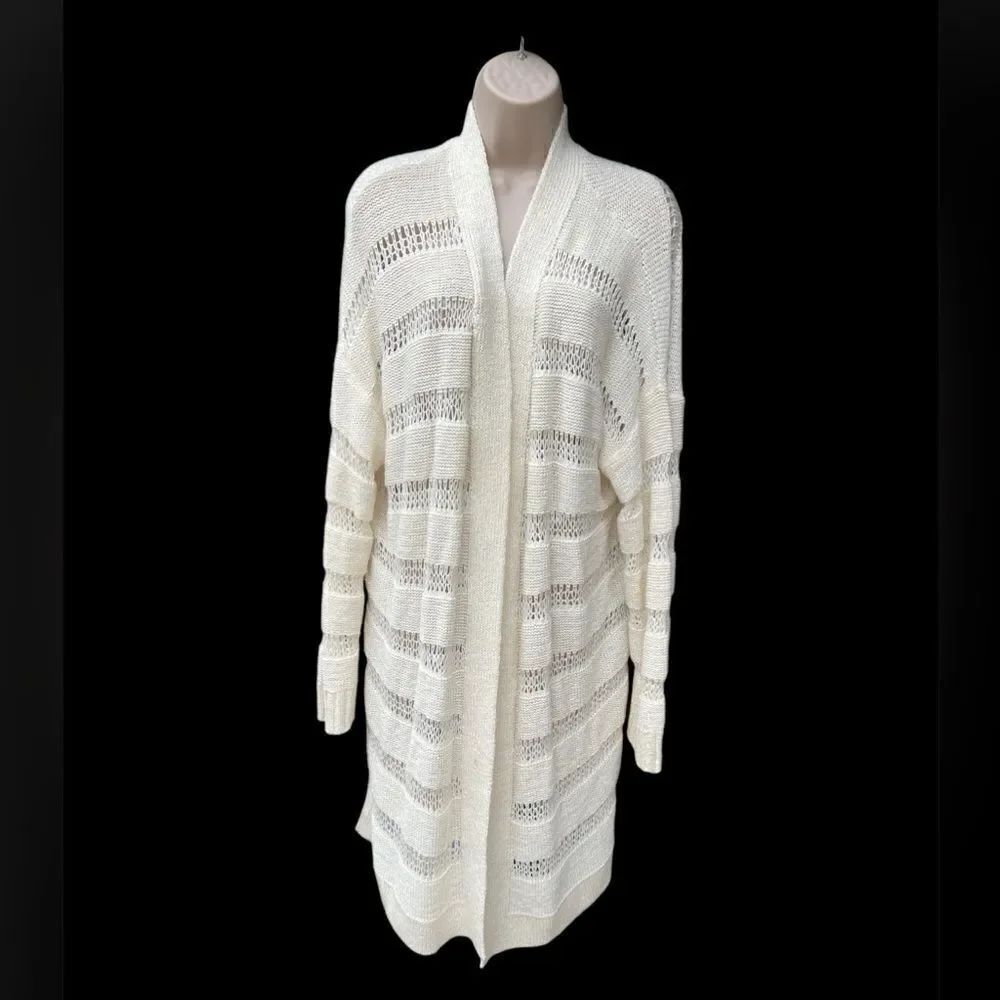 Old Navy Sweater XXLarge Ivory Pointelle Loose Knit Open Cardigan Kimono